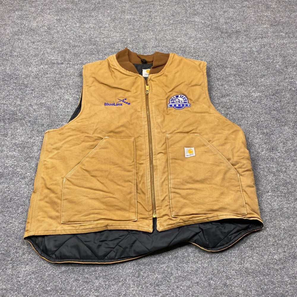 Carhartt Vest Mens Brown Duck Canvas Quilt Lined Full Zip Workwear Corporate